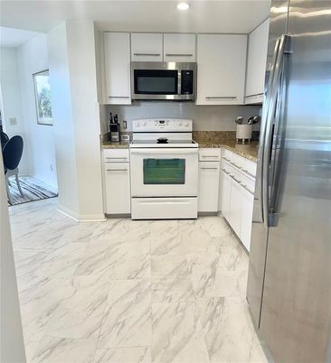 Interior, Kitchen, Marble, Recessed Lighting, Stainless Steel Appliances