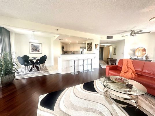 Dining room, Interior, Kitchen, Living room, Pendant Lights, Recessed Lighting, Wood Texture Flooring