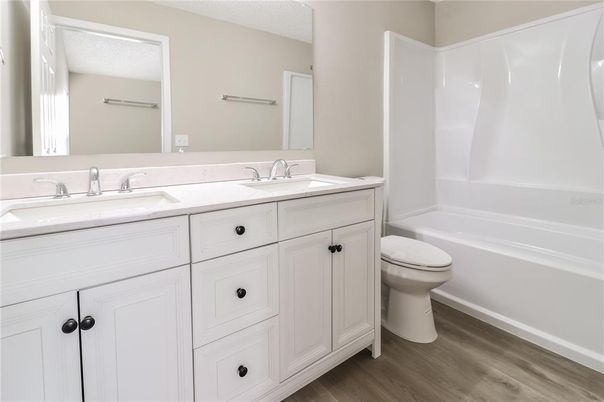 Bathroom, Dual Sink Vanities, Interior, Wood Texture Flooring