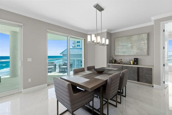 Dining room, Interior, Marble, Pendant Lights, Water