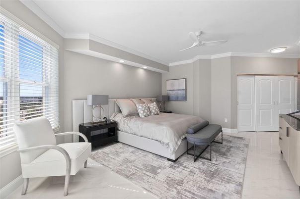 Bedroom, Interior, Marble, Recessed Lighting