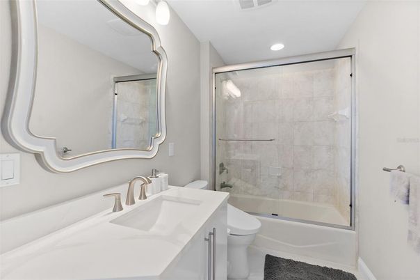 Bathroom, Glass Shower, Interior, Recessed Lighting