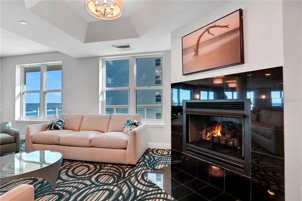 Fireplace, Interior, Living room, Recessed Lighting, Water