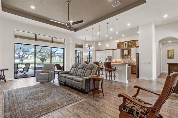Interior, Kitchen, Living room, Pendant Lights, Recessed Lighting, Wood Texture Flooring