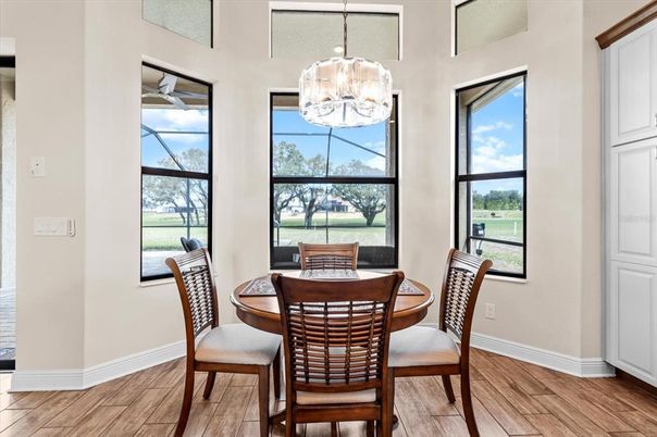 Dining room, Interior, Pendant Lights, Wood Texture Flooring