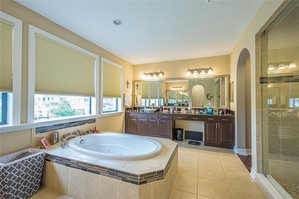 Bathroom, Dual Sink Vanities, Glass Shower, Interior, Recessed Lighting