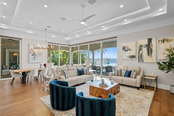 Chandelier, Dining room, Interior, Living room, Recessed Lighting, Wood Texture Flooring