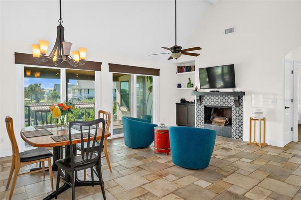 Chandelier, Dining room, Fireplace, Interior, Living room