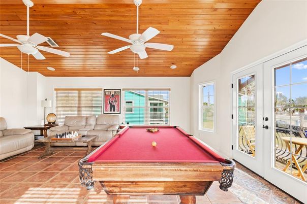 Billiard Table, Game Room, Interior, Living room, Recessed Lighting, Wooden Ceilings
