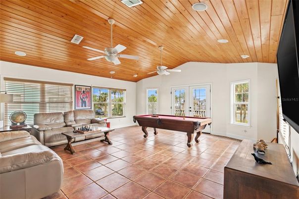 Billiard Table, Game Room, Interior, Living room, Recessed Lighting, Wooden Ceilings