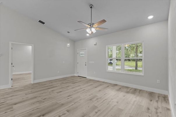 Empty room, Interior, Recessed Lighting, Wood Texture Flooring