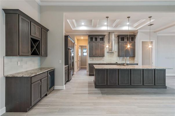 Interior, Kitchen, Pendant Lights, Recessed Lighting, Wood Texture Flooring