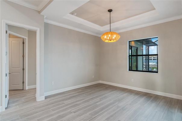 Empty room, Interior, Pendant Lights, Wood Texture Flooring