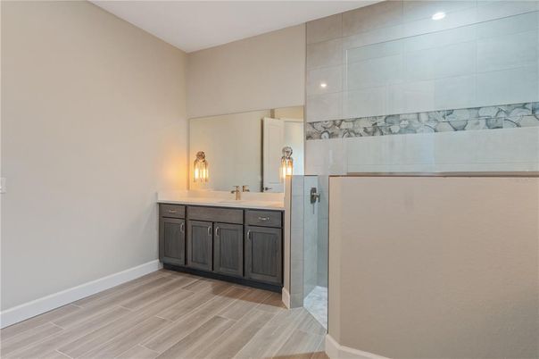 Bathroom, Interior, Recessed Lighting, Wood Texture Flooring