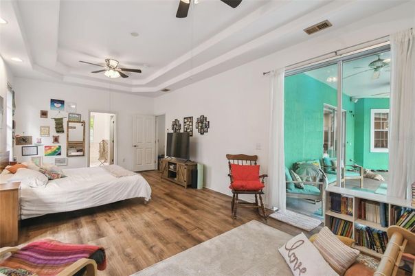 Bedroom, Interior, Recessed Lighting, Wood Texture Flooring