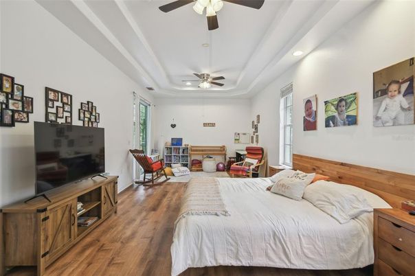 Bedroom, Interior, Recessed Lighting, Wood Texture Flooring