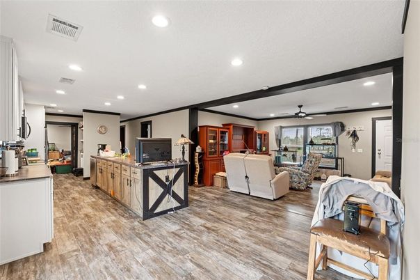Interior, Living room, Recessed Lighting, Wood Texture Flooring