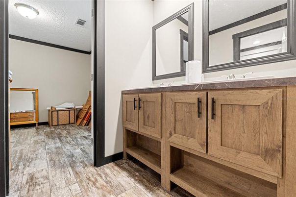 Bathroom, Dual Sink Vanities, Interior, Wood Texture Flooring