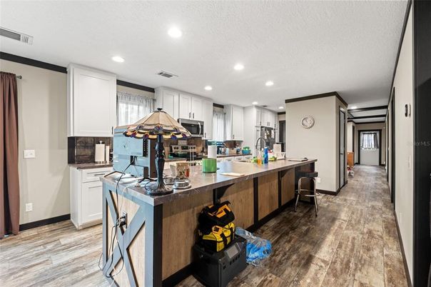 Interior, Kitchen, Recessed Lighting, Wood Texture Flooring