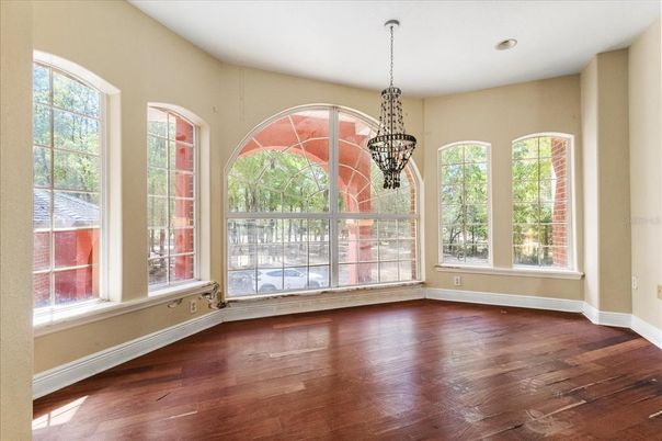 Empty room, Interior, Pendant Lights, Recessed Lighting, Wood Texture Flooring