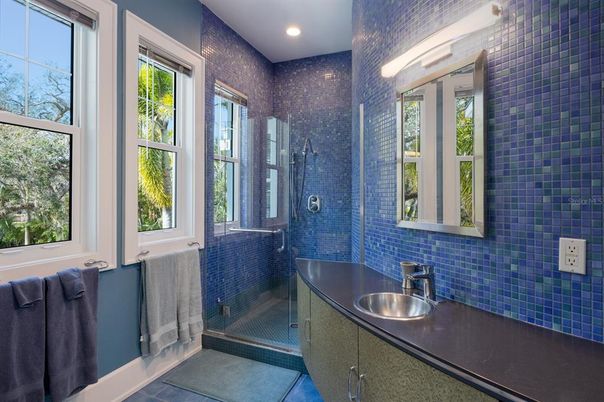 Bathroom, Glass Shower, Interior, Recessed Lighting
