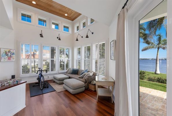 Interior, Living room, Recessed Lighting, Water, Wooden Ceilings, Wood Texture Flooring