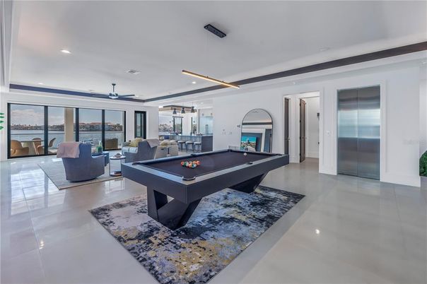 Billiard Table, Game Room, Interior, Living room, Pendant Lights, Recessed Lighting