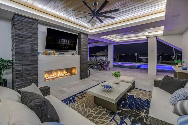 Dining room, Fireplace, Interior, Living room, Wooden Ceilings