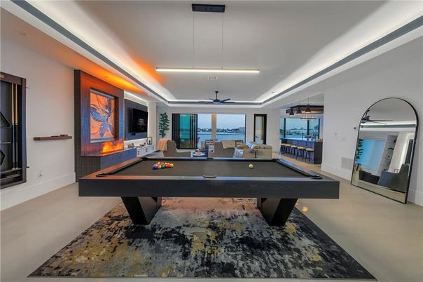 Billiard Table, Game Room, Interior, Pendant Lights, Recessed Lighting