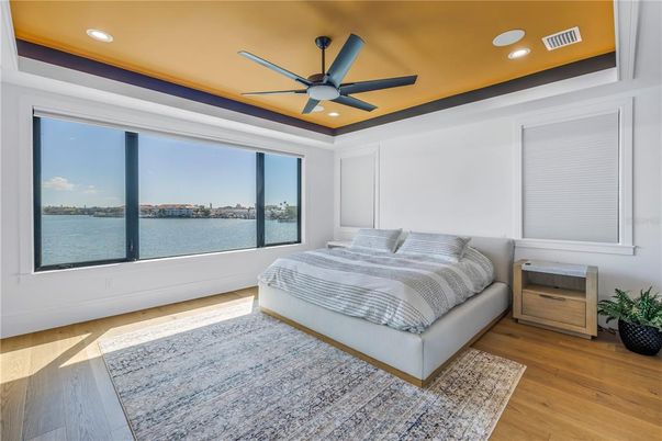 Bedroom, Interior, Recessed Lighting, Water, Wood Texture Flooring