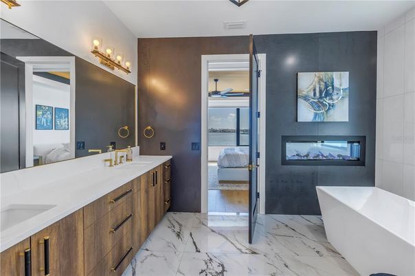 Bathroom, Bedroom, Dual Sink Vanities, Free Standing Baths, Interior, Marble