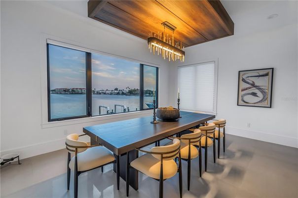 Chandelier, Dining room, Interior, Water, Wooden Ceilings
