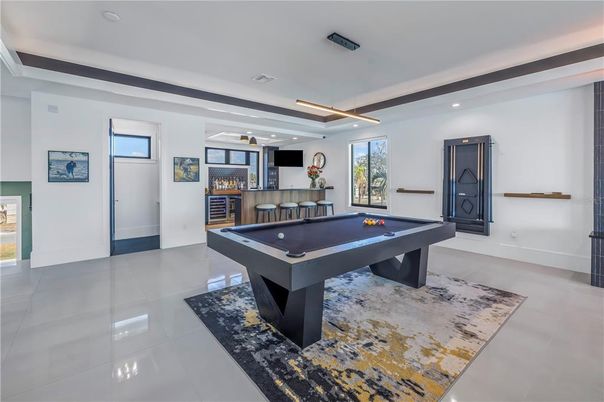 Billiard Table, Game Room, Interior, Recessed Lighting