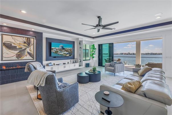 Fireplace, Interior, Living room, Recessed Lighting, Water