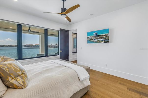 Bedroom, Interior, Recessed Lighting, Water, Wood Texture Flooring