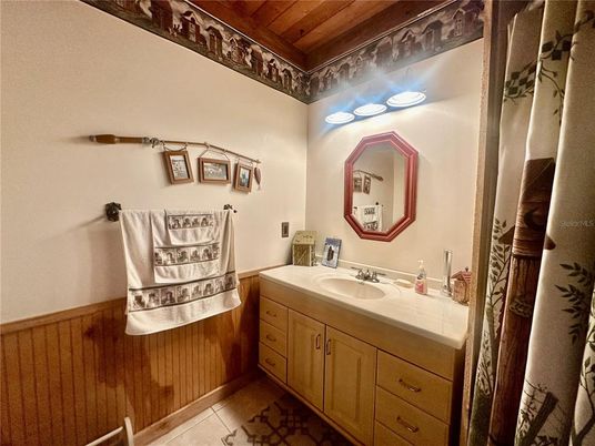 Bathroom, Dual Sink Vanities, Interior, Wooden Ceilings