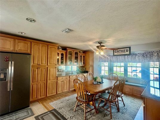 Dining room, Interior, Kitchen, Recessed Lighting, Wood Texture Flooring