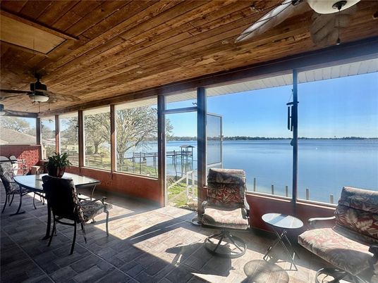 Dining room, Interior, Sun Room, Water, Wooden Ceilings