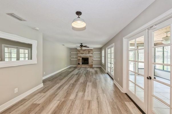 Empty room, Fireplace, Interior, Wood Texture Flooring