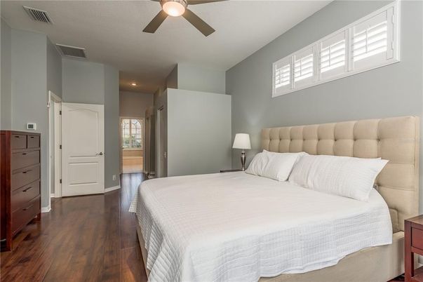 Bedroom, Interior, Recessed Lighting, Wood Texture Flooring