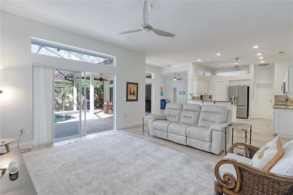 Interior, Kitchen, Living room, Recessed Lighting, Stainless Steel Appliances, Wood Texture Flooring