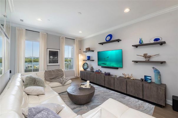 Interior, Living room, Recessed Lighting, Wood Texture Flooring