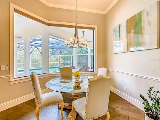Chandelier, Dining room, Interior, Wood Texture Flooring
