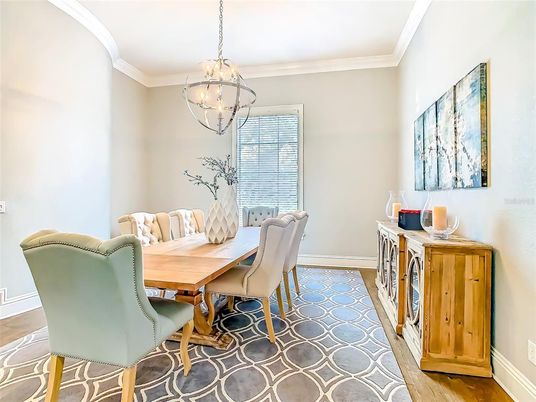 Chandelier, Dining room, Interior, Pendant Lights, Wood Texture Flooring
