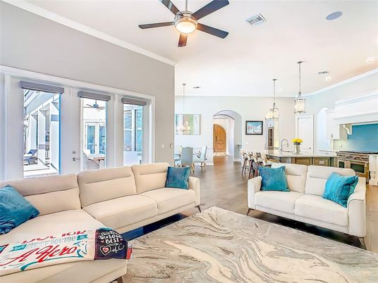 Dining room, Interior, Kitchen, Living room, Pendant Lights, Recessed Lighting, Stainless Steel Appliances, Wood Texture Flooring