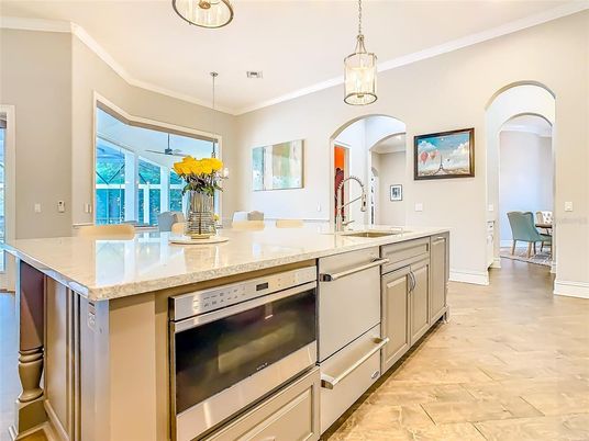 Interior, Kitchen, Pendant Lights, Stainless Steel Appliances, Wood Texture Flooring