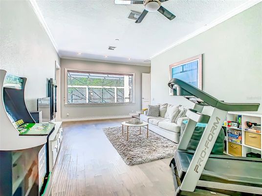 Interior, Living room, Recessed Lighting, Wood Texture Flooring