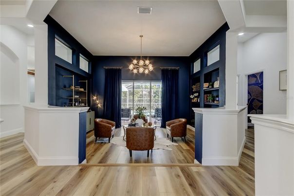 Interior, Living room, Pendant Lights, Recessed Lighting, Wood Texture Flooring
