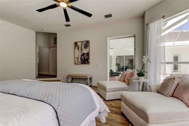 Bedroom, Interior, Recessed Lighting, Wood Texture Flooring
