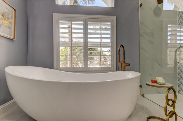 Bathroom, Free Standing Baths, Glass Shower, Interior, Marble Walls